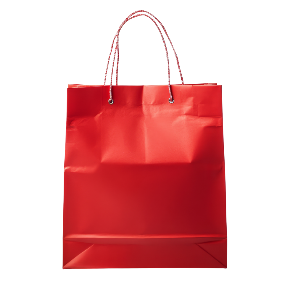 Bright red shopping bag on a clean transparent background ideal for retail and promotional use, Red shopping bag isolated on transparent background png