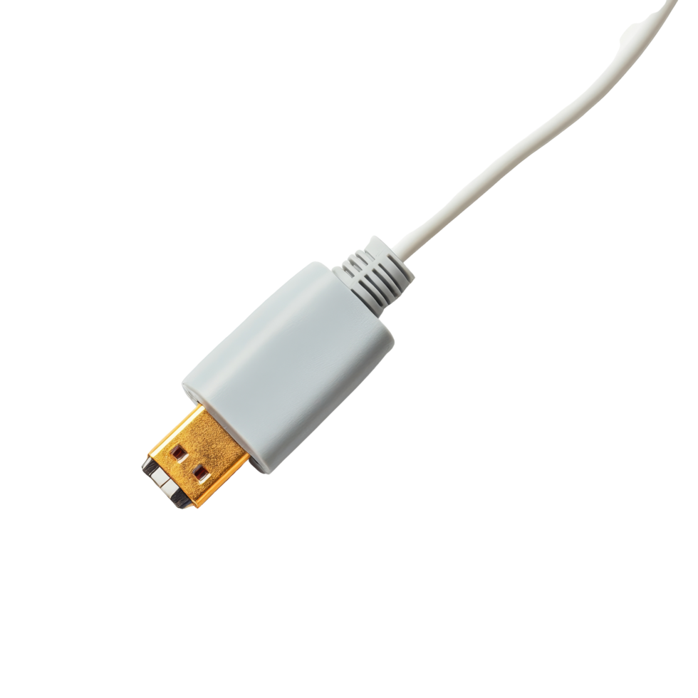 A closeup of a gray connector plug with a gold tip on a clean transparent background highlighting its design and functionality, connector plug on transparent background png