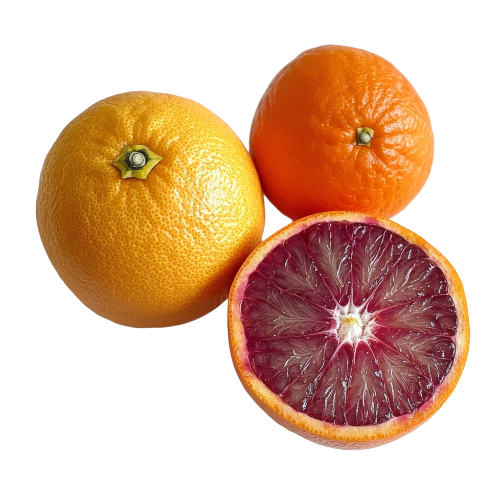 Blood orange and tangerine arrangement on a transparent background showcasing vibrant colors and textures, blood orange, tangerine, orange on transparent background png
