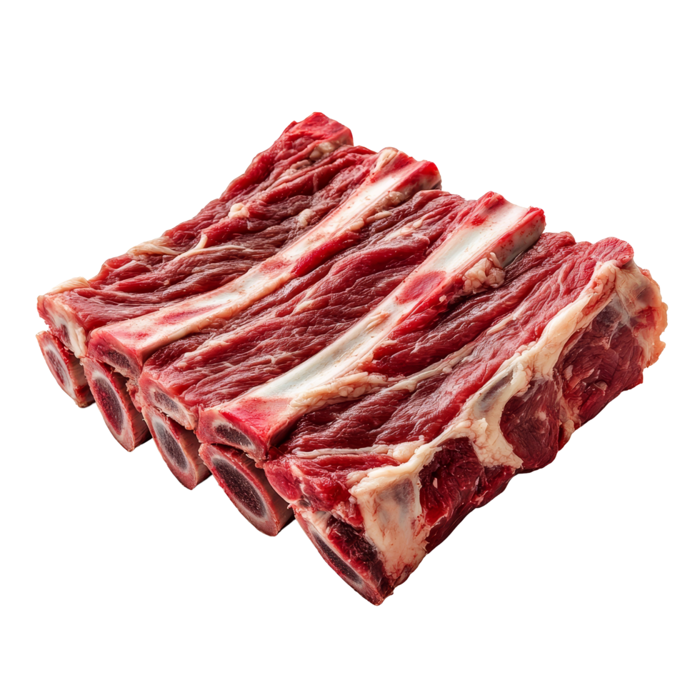 Fresh raw beef ribs isolated on transparent background, showcasing highquality meat cut ready for cooking or grilling, Isolated fresh raw beef ribs meat part png