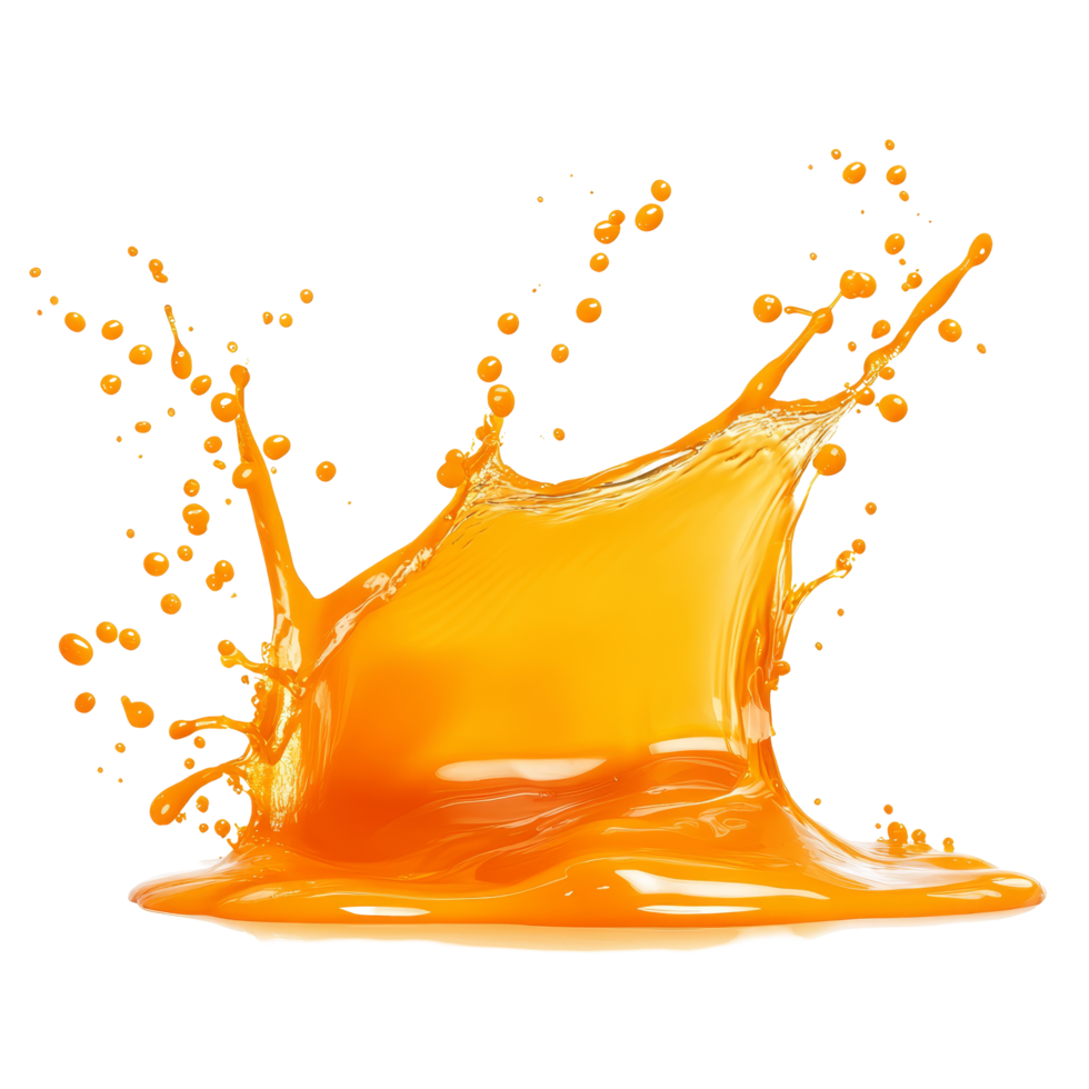 Captivating splash of orange liquid creates dynamic patterns against a clean transparent background, Orange Liquid Splash On transparent background png