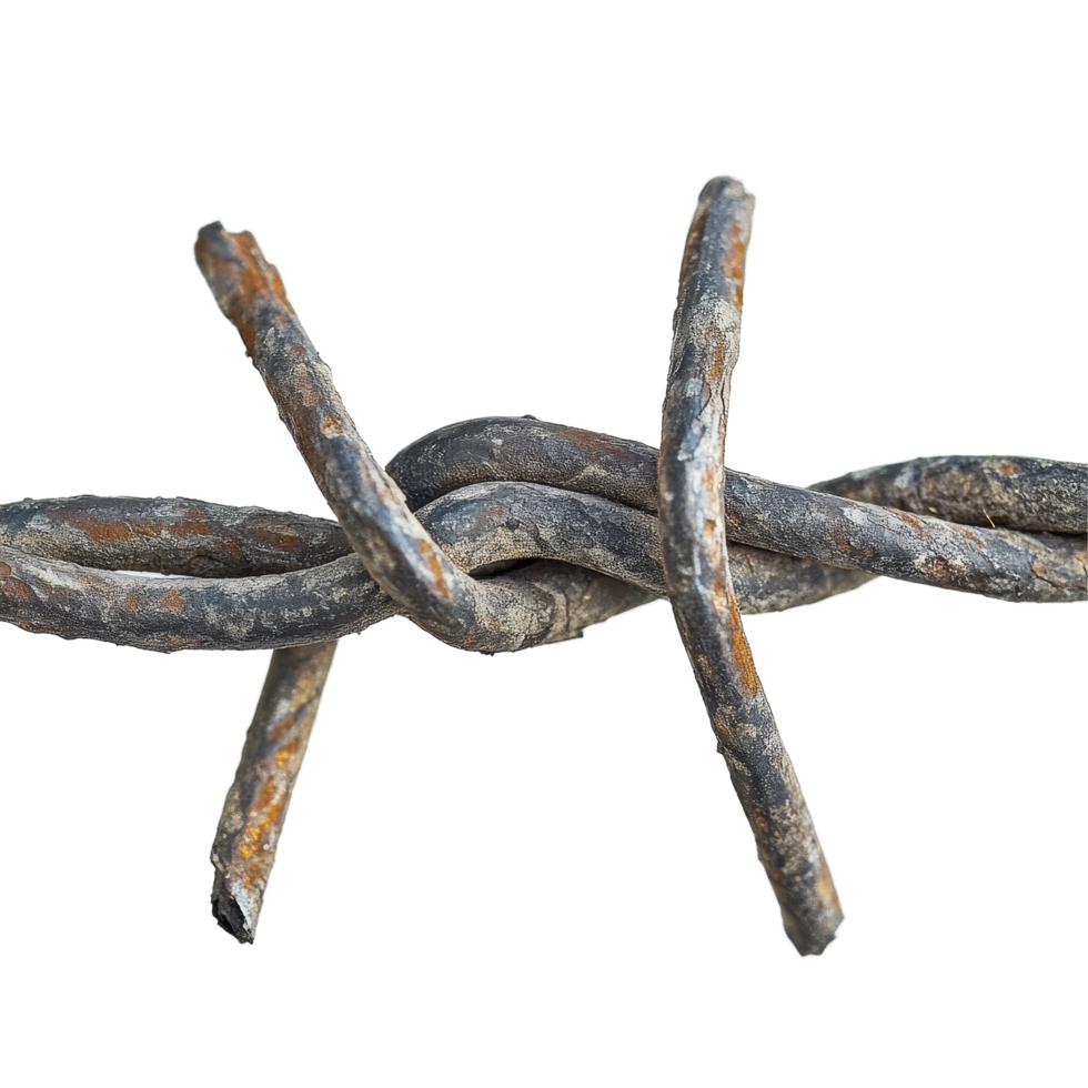 Closeup view of twisted iron wire on a clean transparent background highlighting its texture and rustic features, iron wire on transparent backgroundfile png