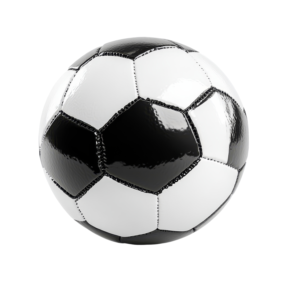 A classic black and transparent soccer ball isolated on a transparent background ready for play on a sunny day, typical black and transparent soccer ball isolated on transparent background png