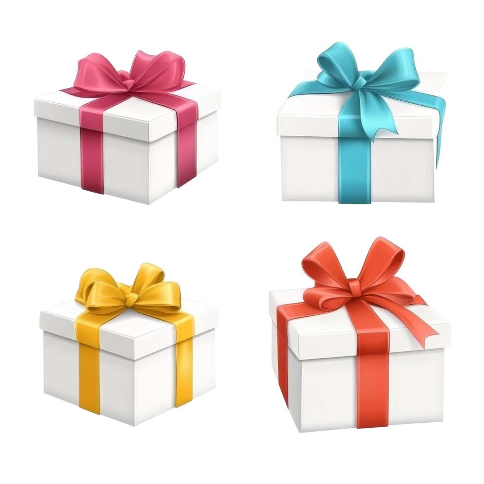 Brightly wrapped transparent gift boxes with colorful ribbons for a cheerful birthday celebration, Birthday present transparent color gift boxes with colorful ribbon isolated on transparent background png