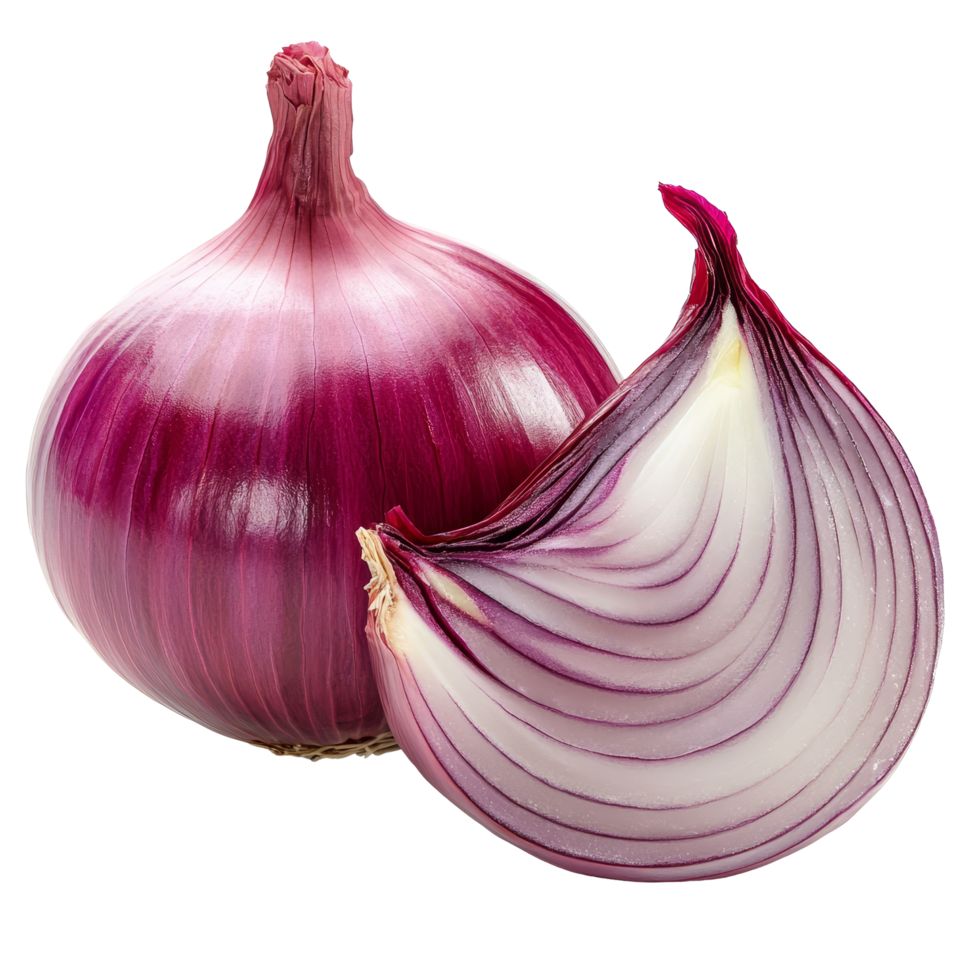 Fresh red onion isolated on a clean transparent background for culinary displays and food recipes, Onion isolated on transparent background png