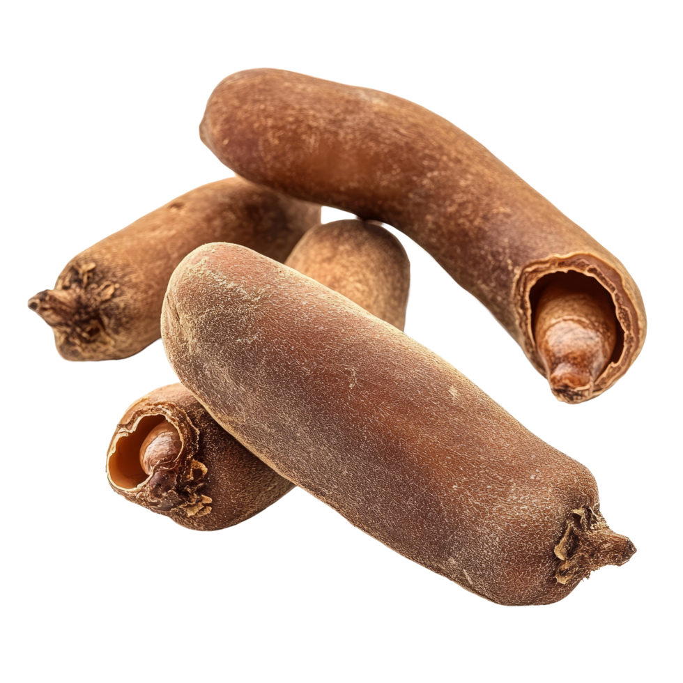 Tamarind pods arranged on a clean transparent background showcasing their unique shape and texture, emphasizing natural beauty, tamarind isolated on transparent background png