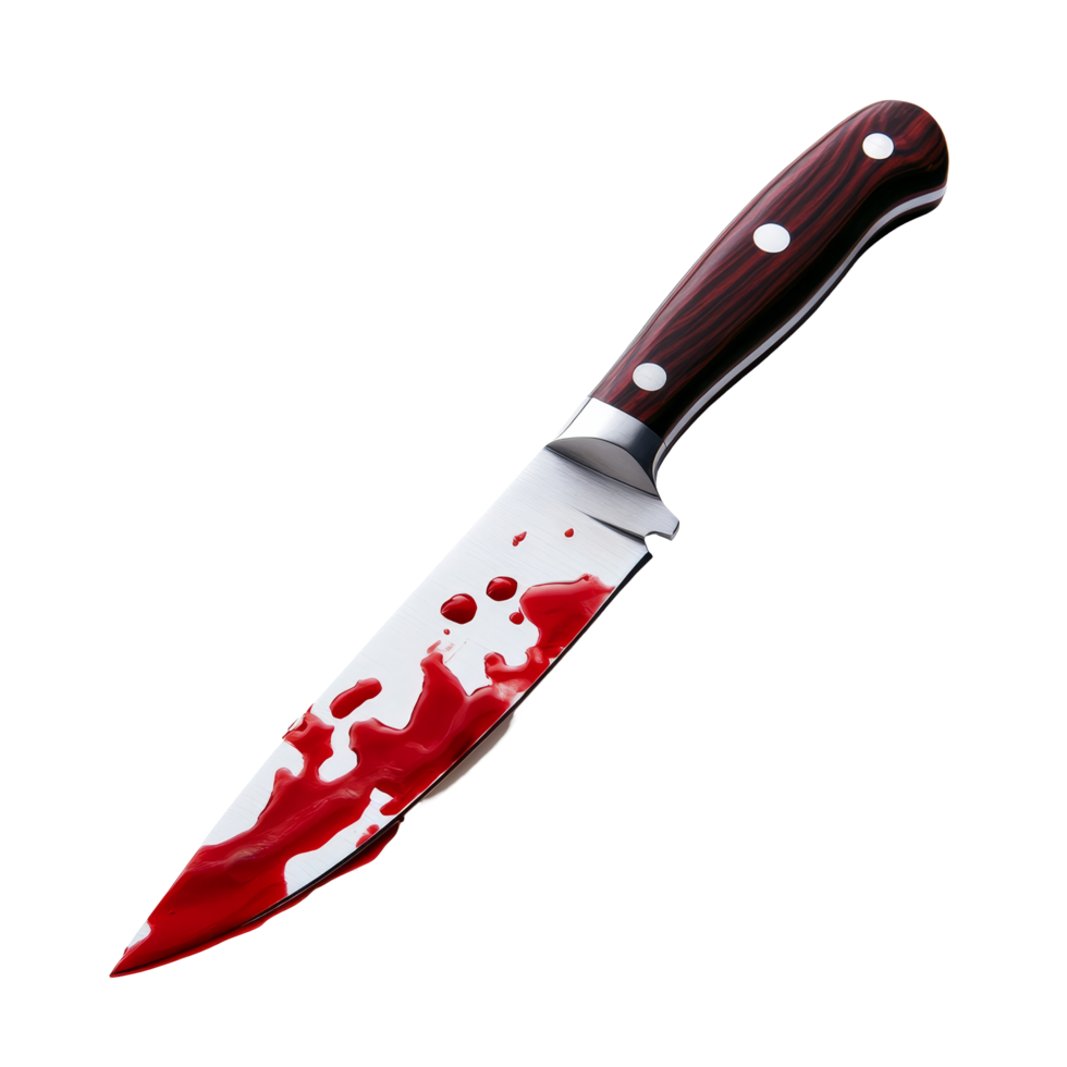 A kitchen knife with blood dripping on a clean transparent background, depicting an unsettling atmosphere of tension, Kitchen Knife with Blood Dripping on transparent background Horror Scene, png