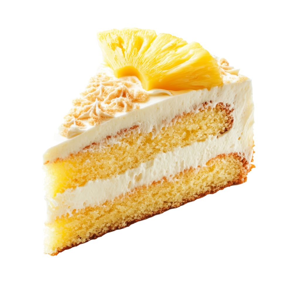 Freshly sliced pineapple cake on a clean, neutral background highlighting its vibrant layers and tropical flavor, pineapple cake slice on a clean background, format with clipping path png