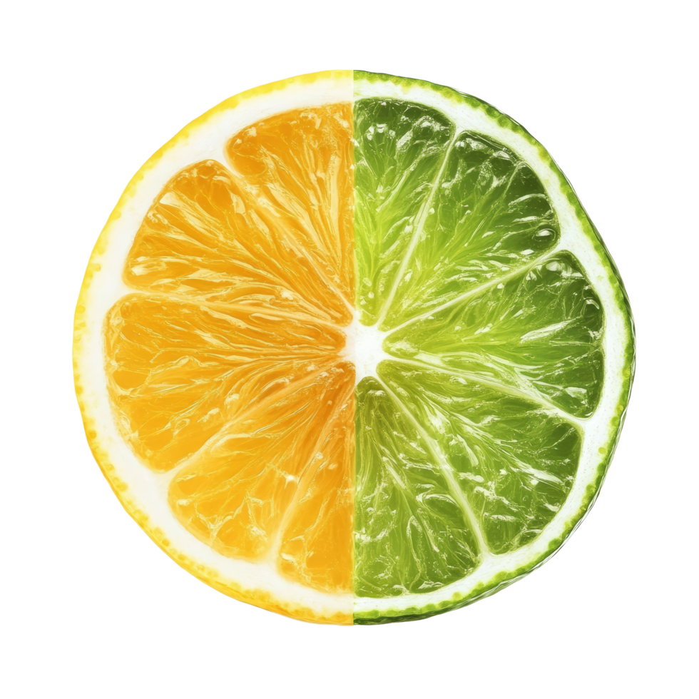 Fresh slices of lemon and lime isolated on a transparent background for culinary and decorative use, Slice of lemon and lime fruit isolated on transparent background png