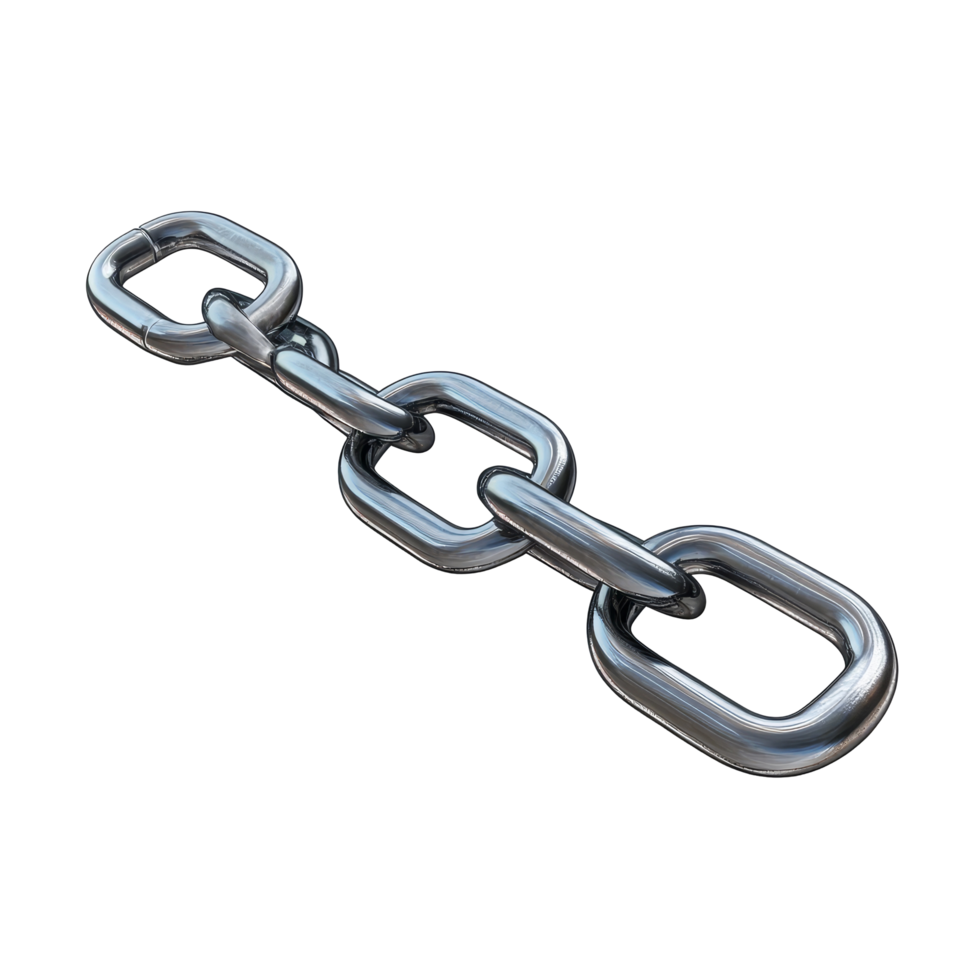 Detailed rendering of interlocking metal chain links isolated on a transparent background showcasing their texture and design, Metal chain links. 3d rendering illustration isolated on transparent png
