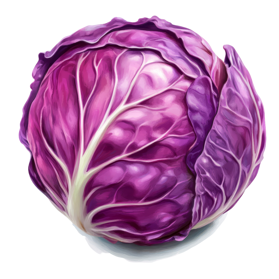 Fresh red cabbage on a bright transparent background showcasing its vibrant color and leafy texture, Red cabbage on transparent background png