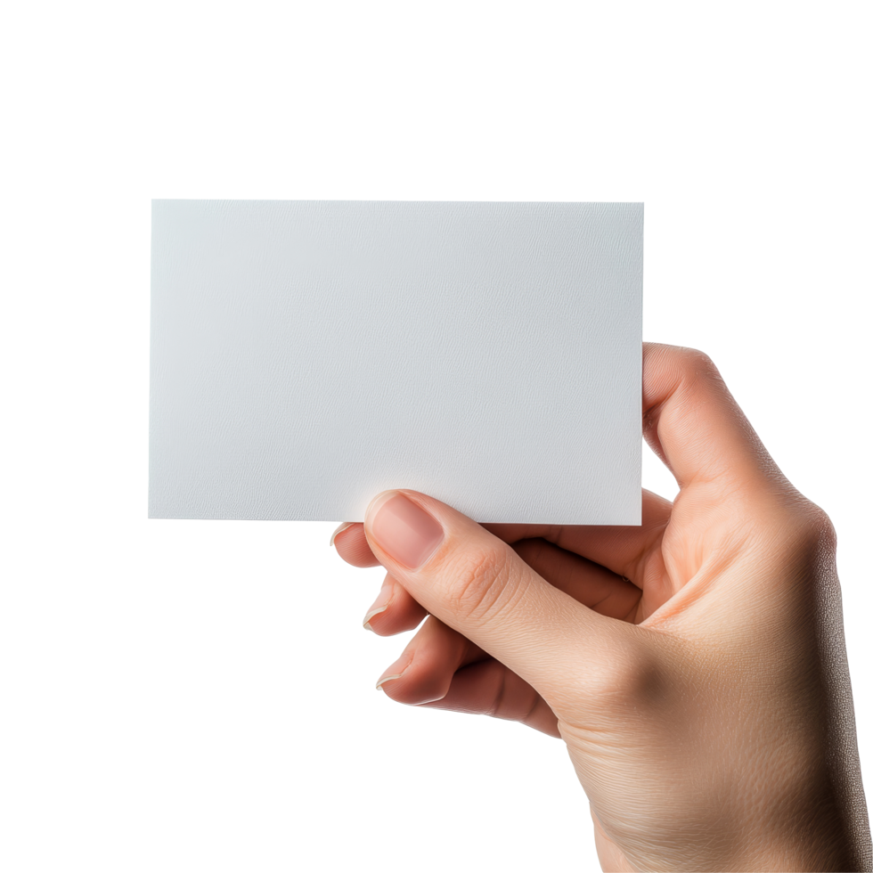 A hand displays a blank card against a clean transparent background, perfect for customizable messages or designs, Hand Holding Blank Card transparent background png