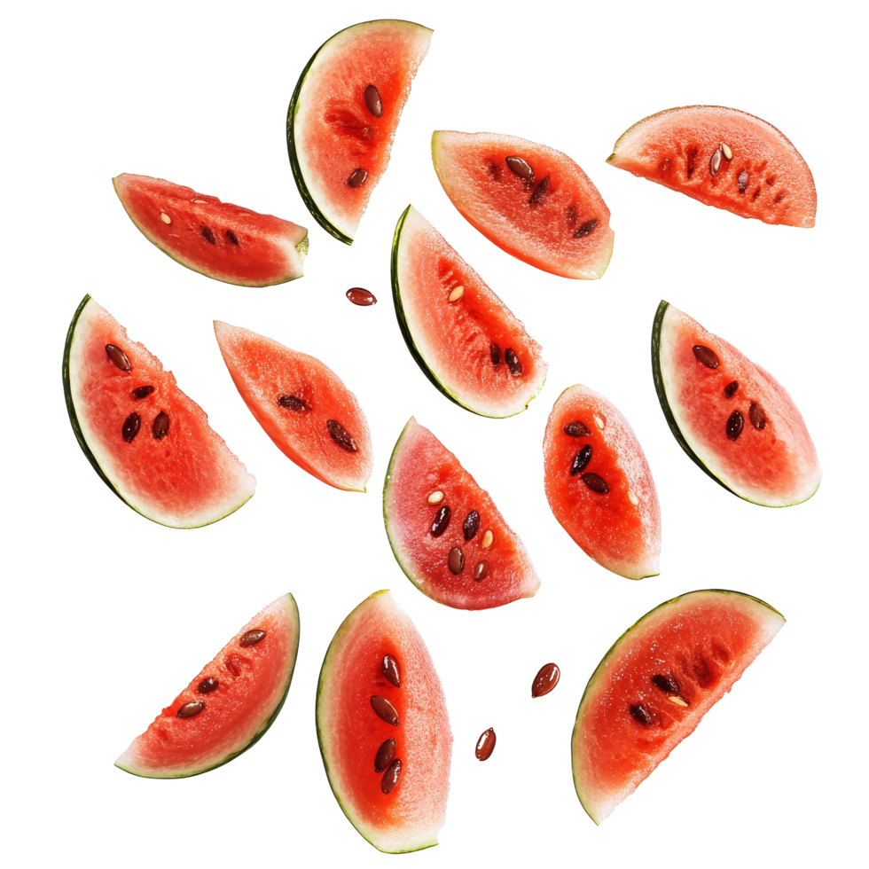 Fresh watermelon seeds and slices arranged artistically on a clean transparent background for culinary inspiration, Watermelon seeds isolated on transparent background png