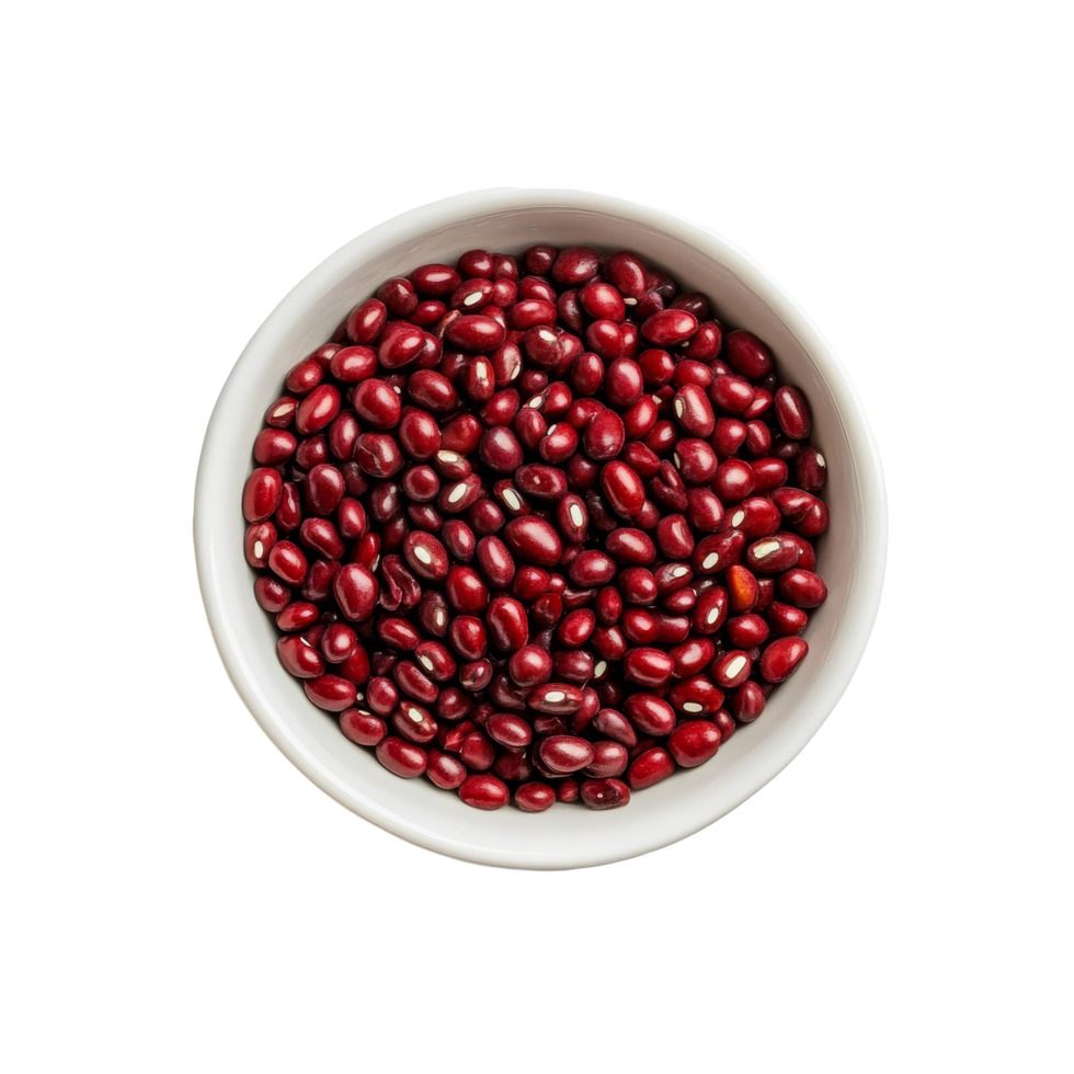 Azuki red beans displayed in a transparent bowl on a clean transparent background for culinary use, Azuki red bean in transparent bowl on transparent background png
