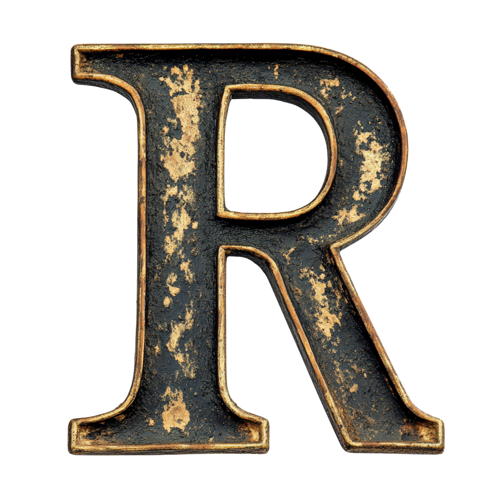 Rustic letter R displayed on a transparent backdrop showcasing the unique texture and color variations of the consonant letter r is used to make words on transparent backgroundfile png