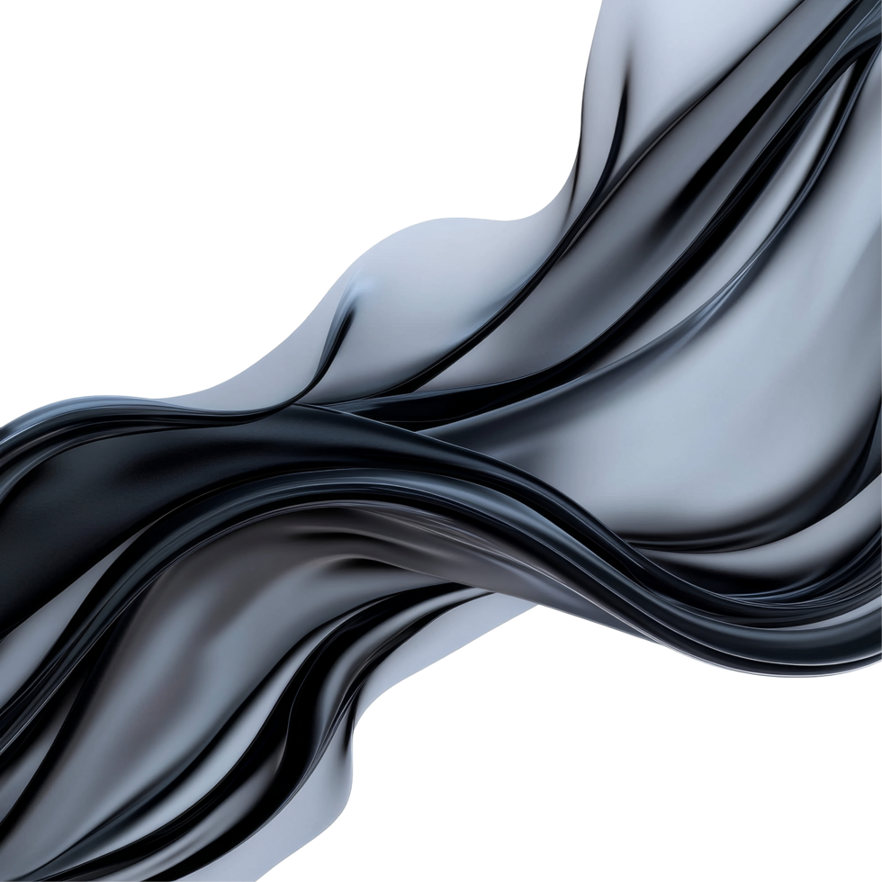 Elegant black fabric waves flowing gracefully on a transparent background showcasing modern design aesthetics, Elegant Black Fabric Waves on transparent background png