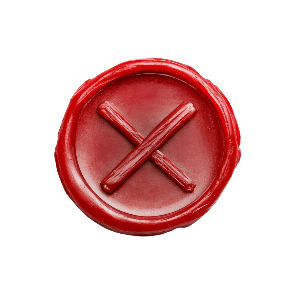 Red wax seal with a rejected mark isolated on a transparent background, perfect for indicating disapproval or denial, Wax Seal with Rejected Word Isolated png