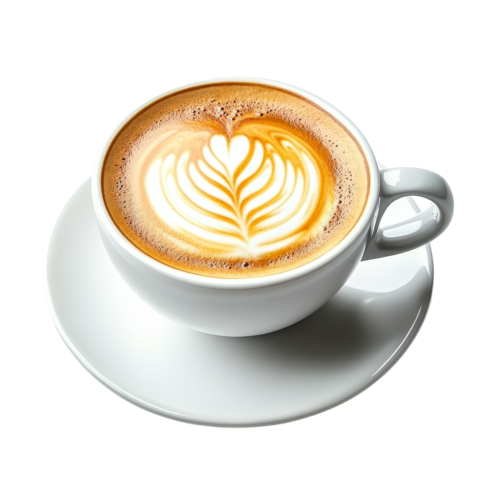 Enjoying a beautifully crafted cappuccino with latte art on a clean transparent background, Delicious cappuccino on transparent background png