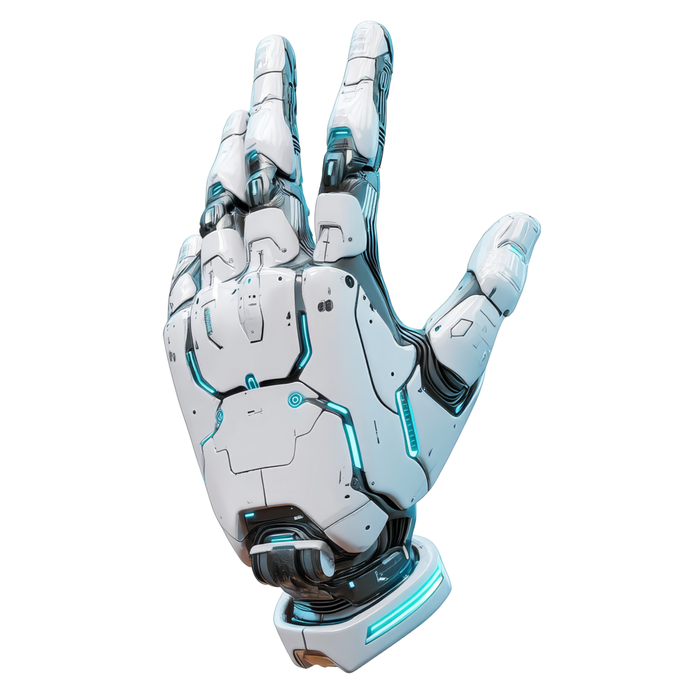 Futuristic android hand pointing with intricate design features on a clean, transparent background, Futuristic Android Hand Pointing on transparent background png