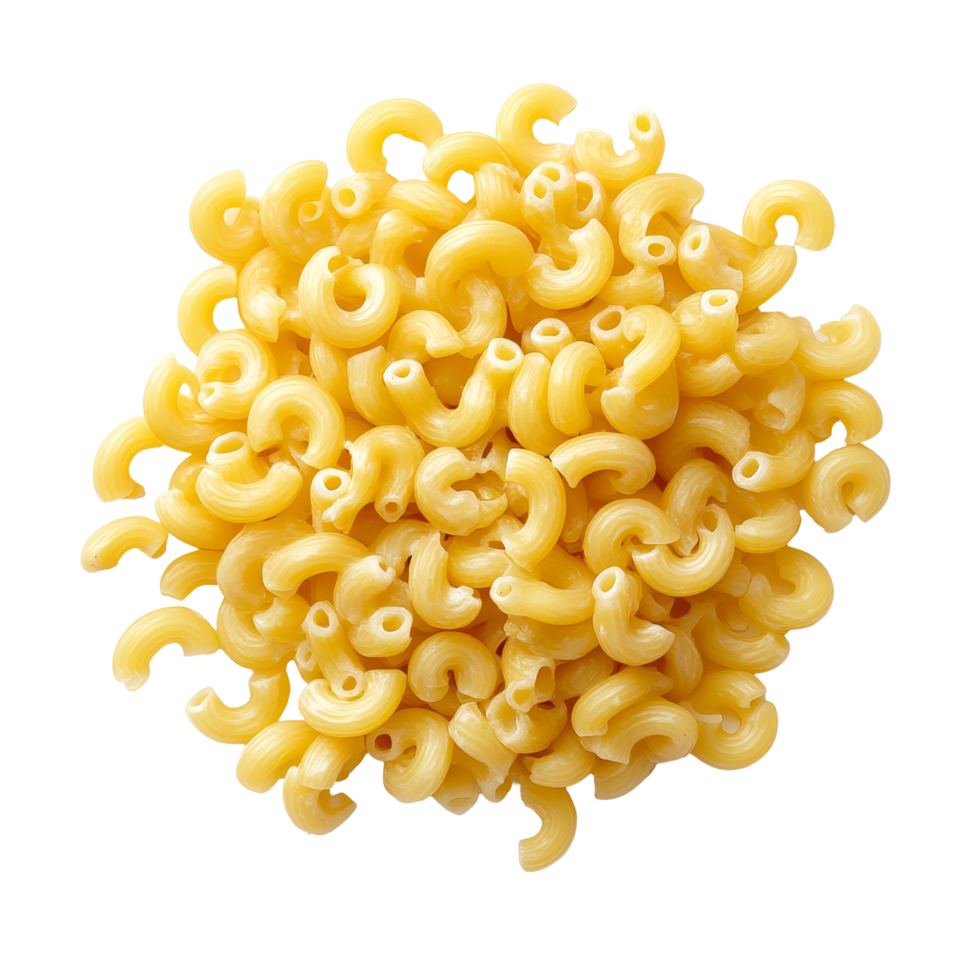 Uncooked macaroni pasta on a clean transparent background ready for cooking or preparation in culinary dishes, uncooked macaroni on transparent background png