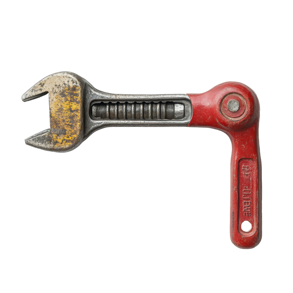 A closeup view of a classic pipe wrench isolated on a clean transparent background for industrial tool applications, Pipe wrench isolated png