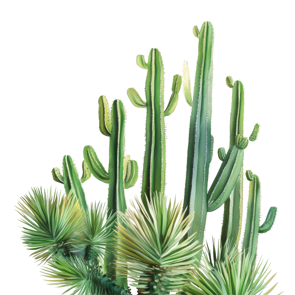 A vibrant collection of clump cactus palm tree leaves against a transparent background showcasing natures intricate details and textures, clump cactus palm tree leaf on transparent backgroundfile png