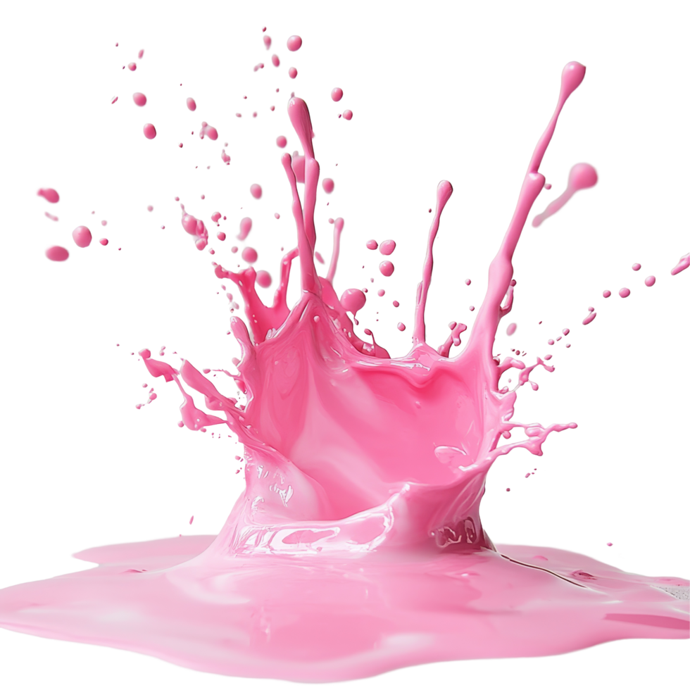 A vibrant splash of pink paint creates dynamic patterns against a clean transparent background, showcasing artistic expression, Pink Paint Splash on transparent background png