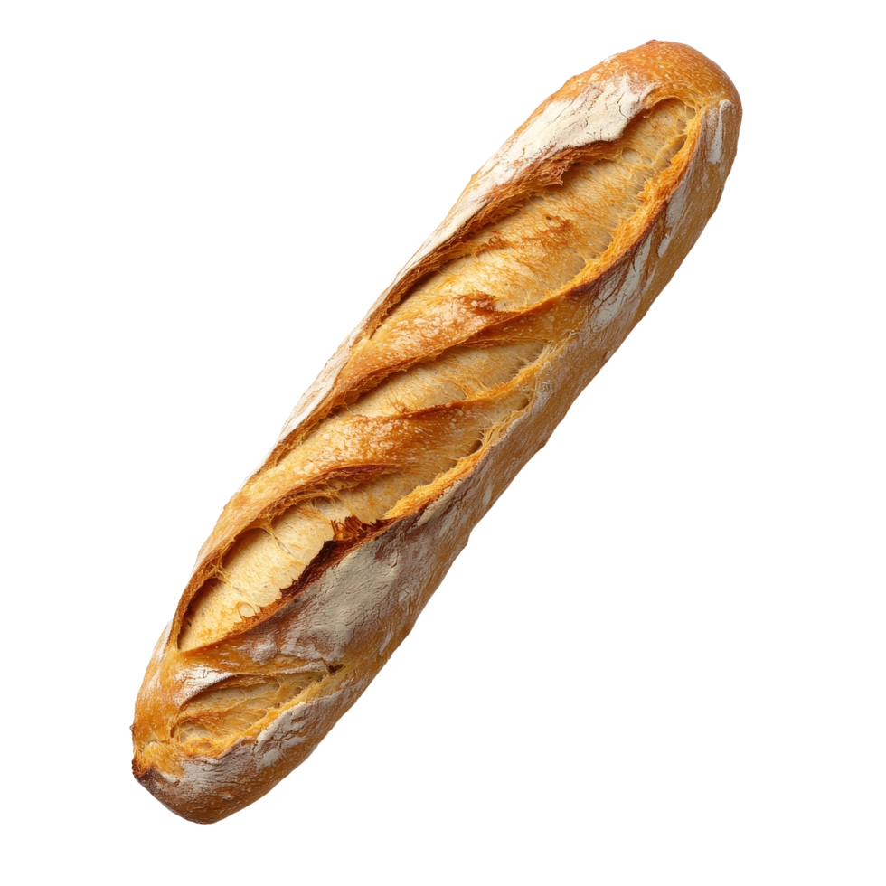 Freshly baked French baguette isolated on a transparent background for culinary and bakery presentations, French baguette isolated png