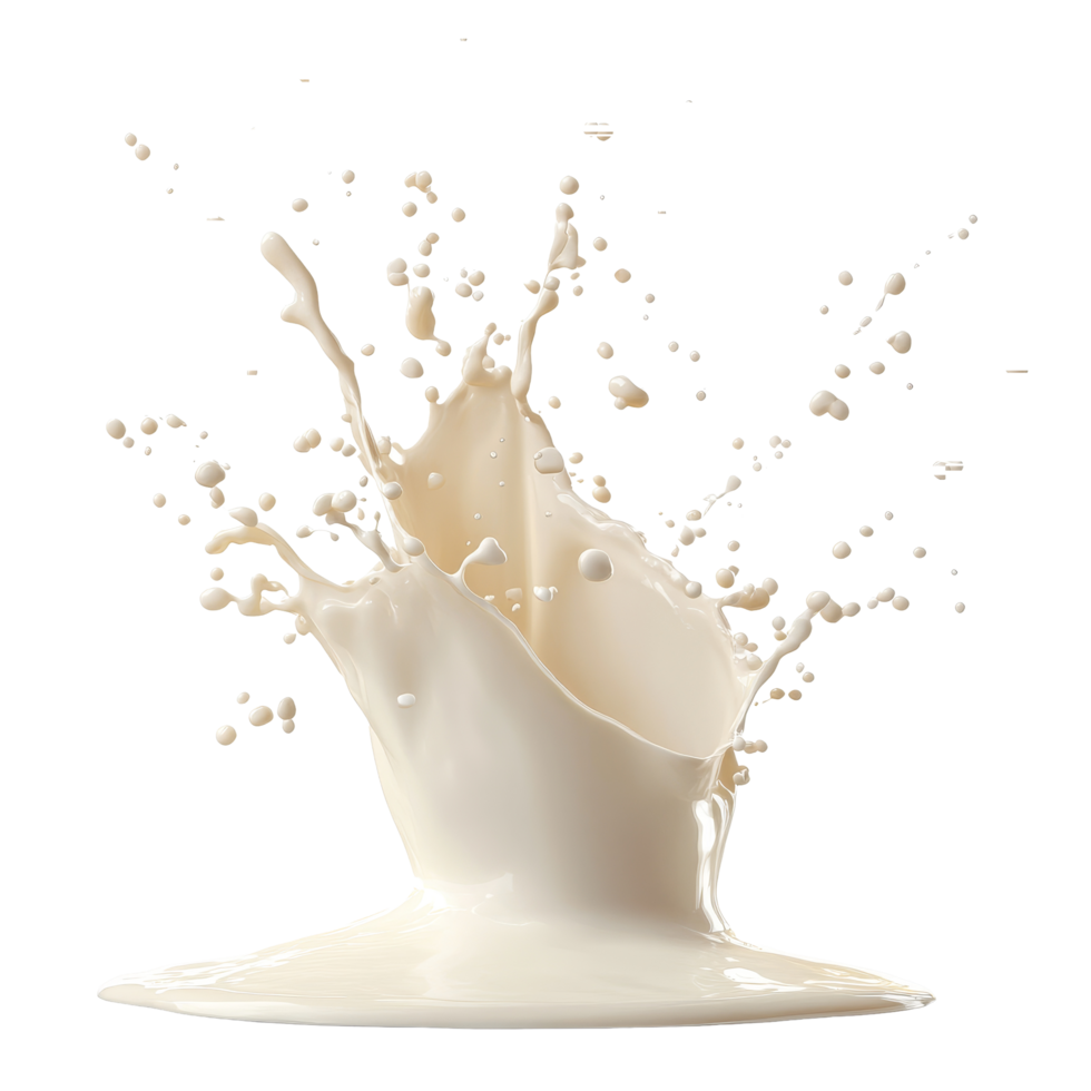 Splash of milk creates dynamic water droplets against a plain transparent background, emphasizing freshness and purity, Splash of milk isolated png