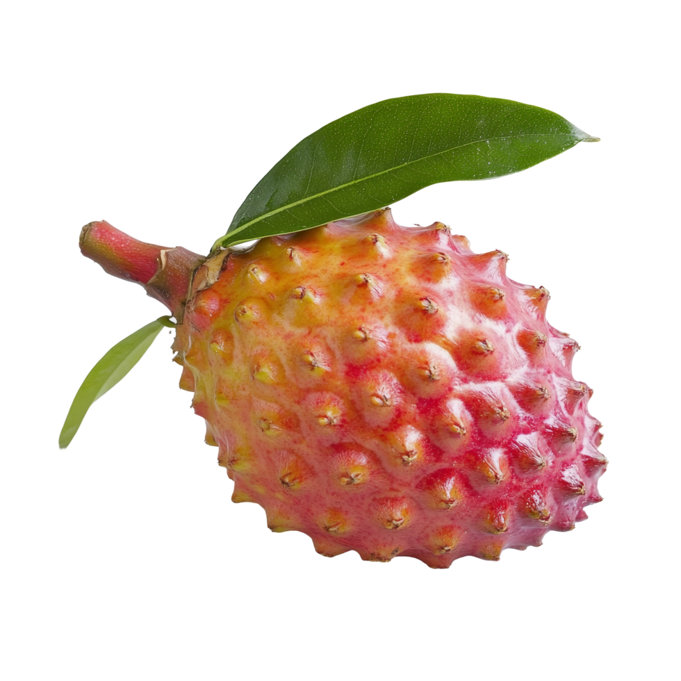 Discover the tropical Rambeh fruit with vibrant colors and distinctive texture set against a clean transparent background, Rambeh tropical fruit with leaf on transparent background png