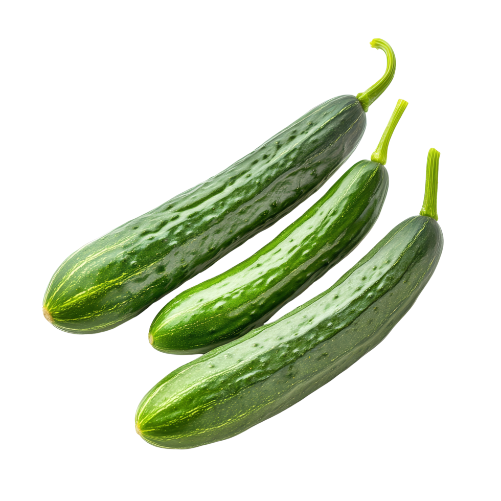 Fresh small green cucumbers isolated on a clean transparent background showcasing their vibrant color and smooth texture, small green cucumbers isolated on transparent background png