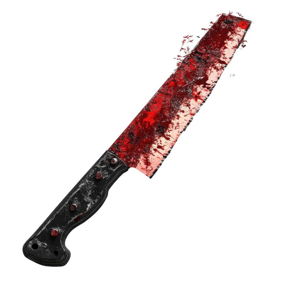 Bloody saw isolated on a transparent background with transparent accents showcasing horror themes, bloody saw isolated on transparent background png