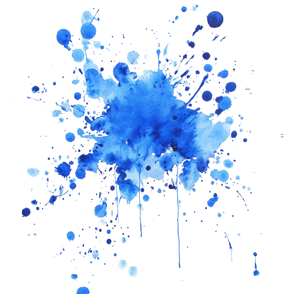 Vibrant blue watercolor splatter on a pristine transparent background showcasing artistic expression, Blue Watercolor Splatter on transparent background png