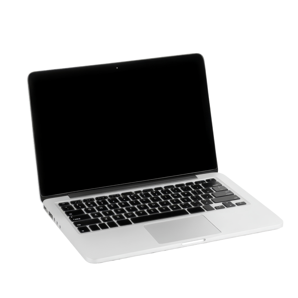 An isolated laptop with a blank screen on a clean transparent background ready for creative projects or presentations, Isolated laptop with empty space on transparent background png