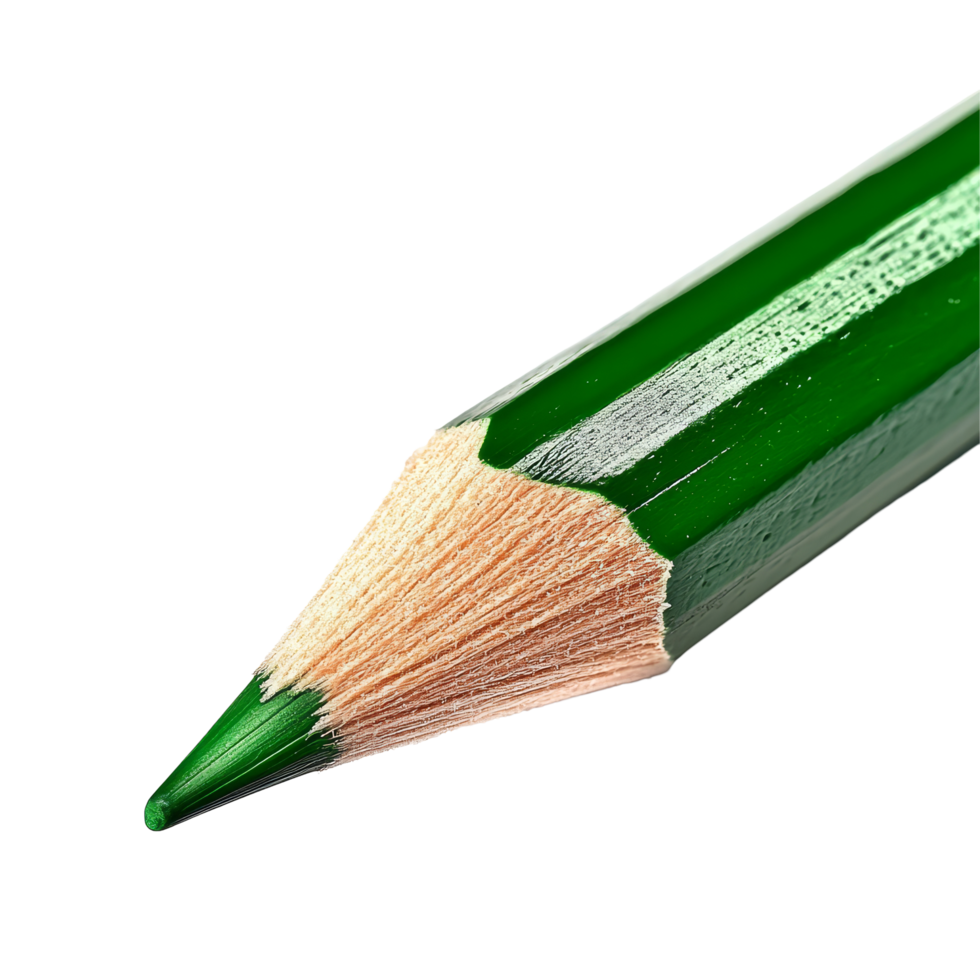 Bright green pencil tip isolated on a clean transparent background showcasing its sharpness and vivid color, tip of green pencil isolated on transparent background png
