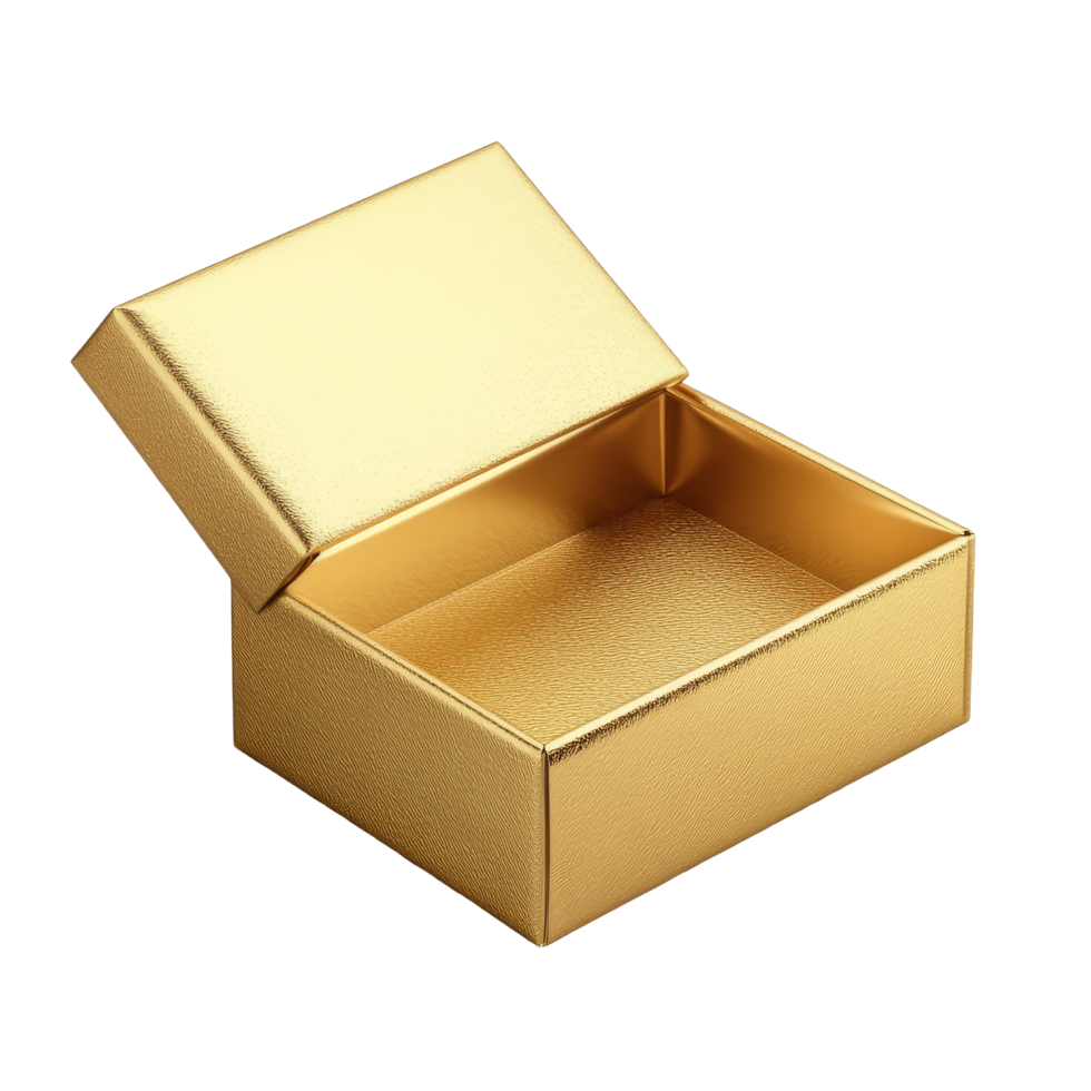 Elegant gold open gift box isolated on a transparent background, perfect for presenting surprises and special occasions, Gold open gift box isolated png