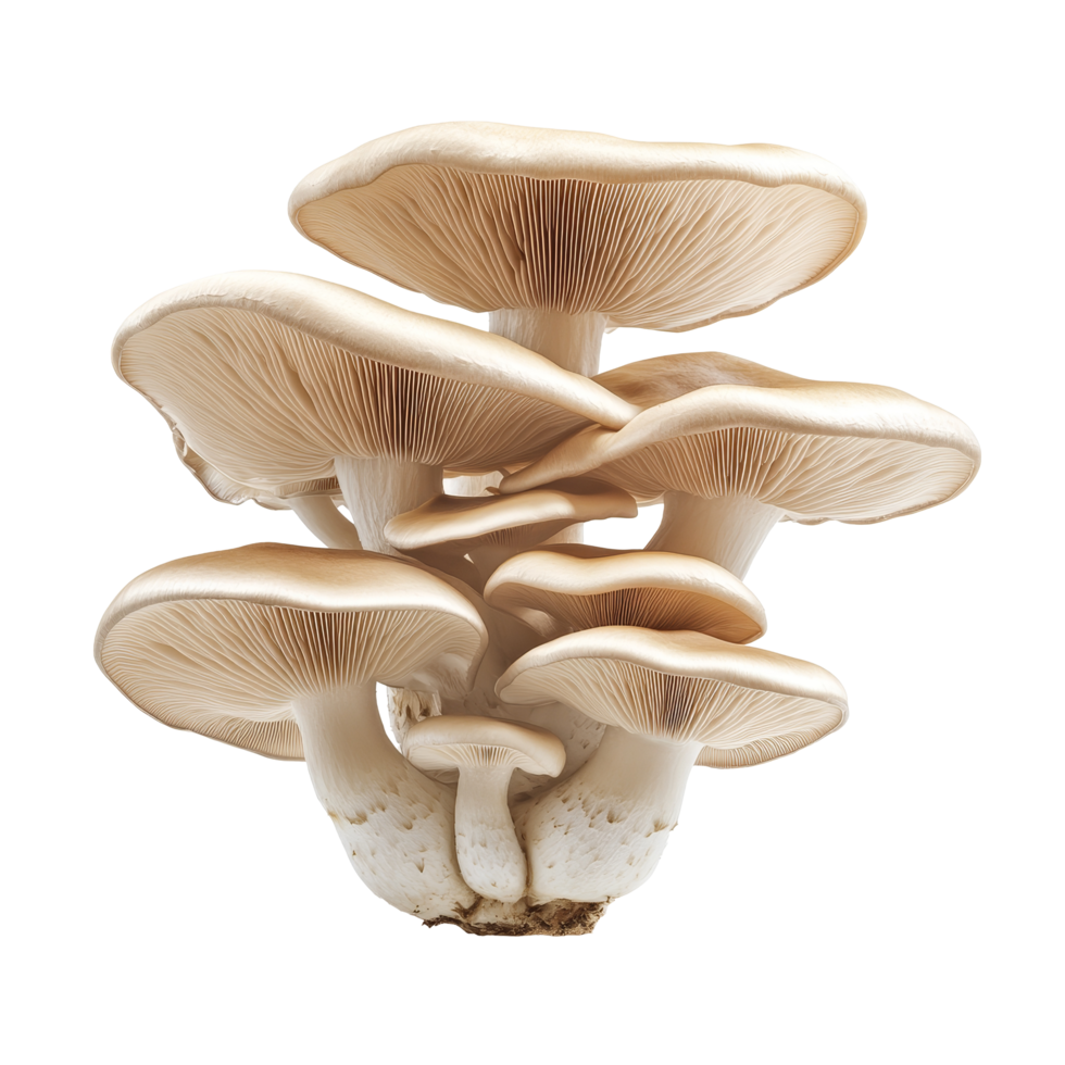 Oyster mushroom variety isolated on a transparent background showcasing its delicate gills and smooth cap texture, oyster mushroom isolated on ransparent transparent background png