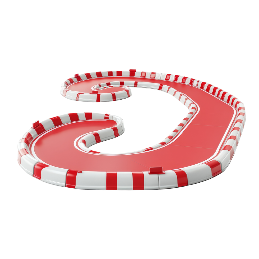 Curved race track featuring red and transparent barriers designed for an exciting racing experience in a controlled environment, Curving Race Track with Red and transparent Barriers, Isolated on png