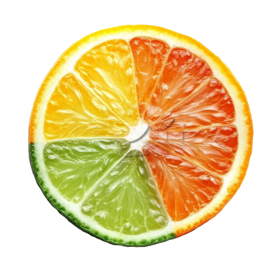 Vibrant orange, lemon, and lime slices arranged beautifully on a clean transparent background for a fresh, colorful display, Orange lemon lime slice isolated on transparent background png