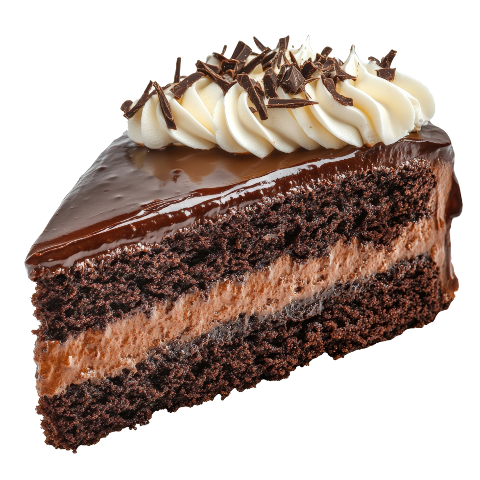 Delicious isolated slice of chocolate cake with cream served on a plain background for dessert lovers, Isolated slice of chocolate cake with cream png