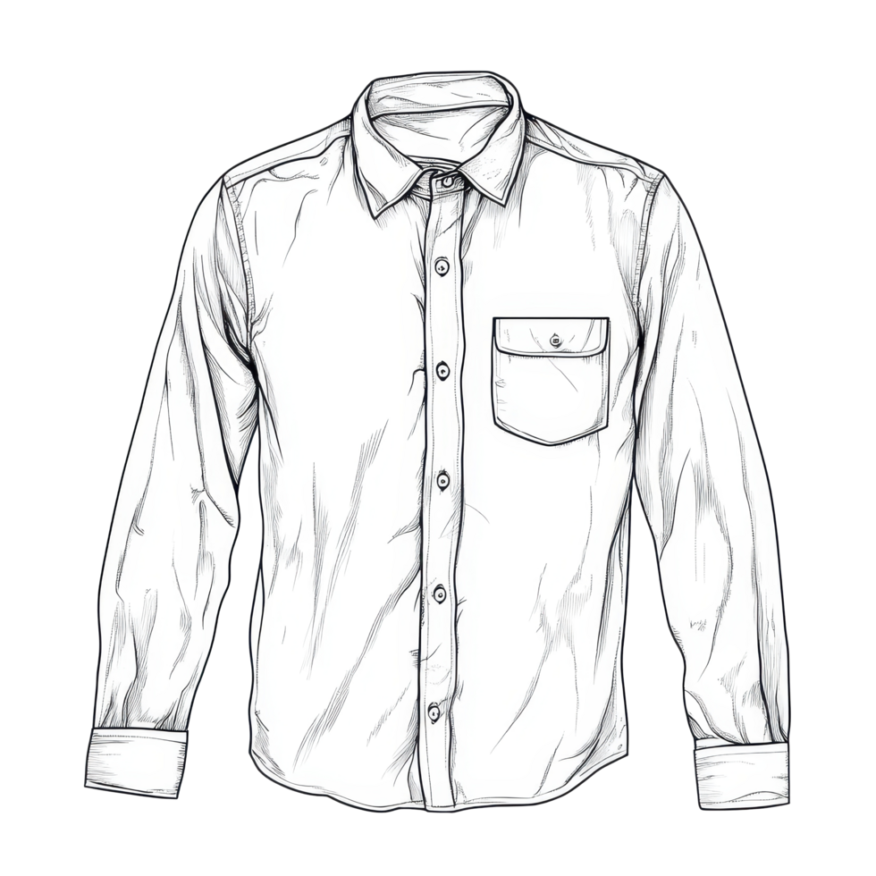 Minimalist line drawing of a typical long sleeve shirt for fashion illustration and design, one line draw of a typical shirt Stock png