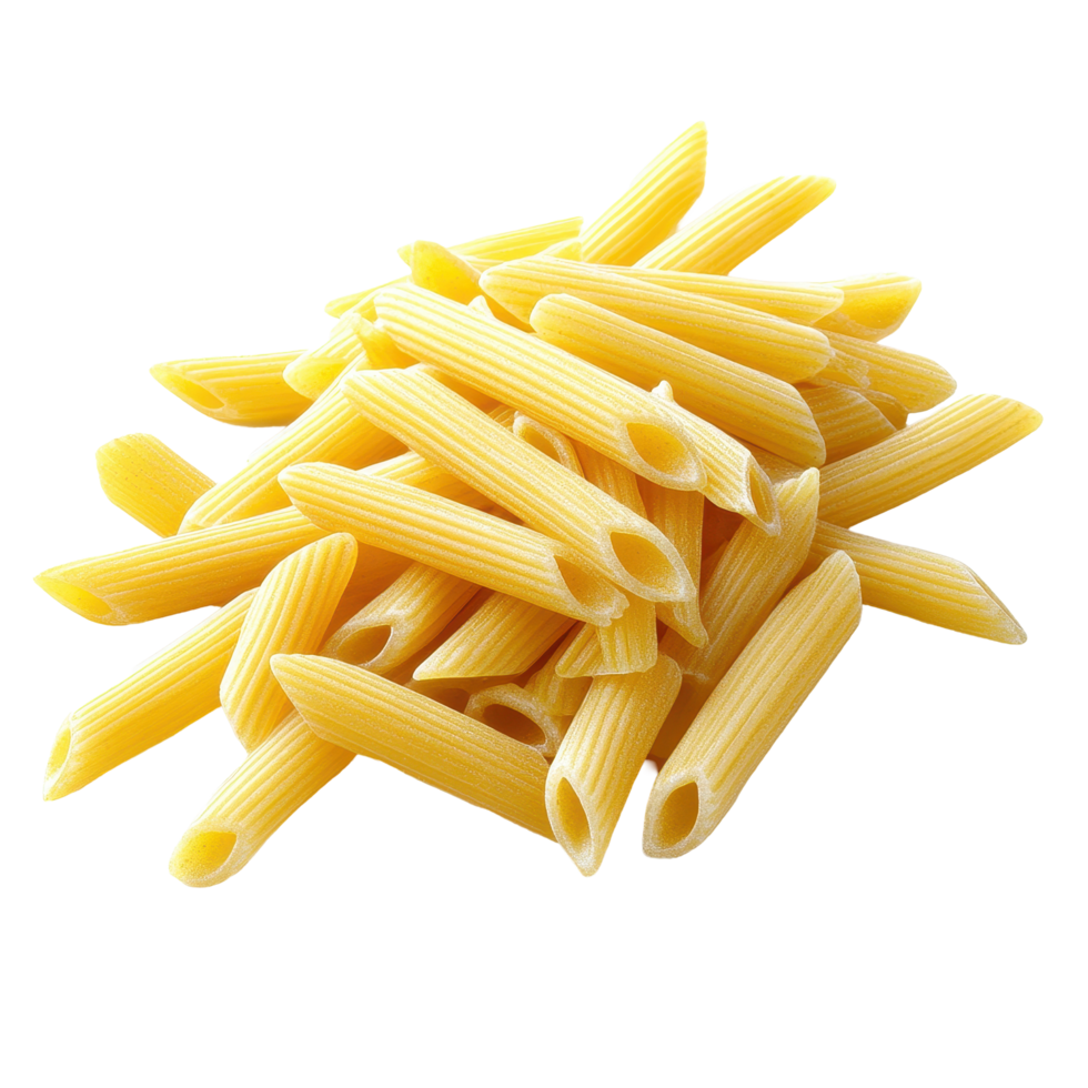 Penne rigate pasta displayed on a Transparent background perfect for culinary creations and recipes, Penne rigate pasta isolated on background png
