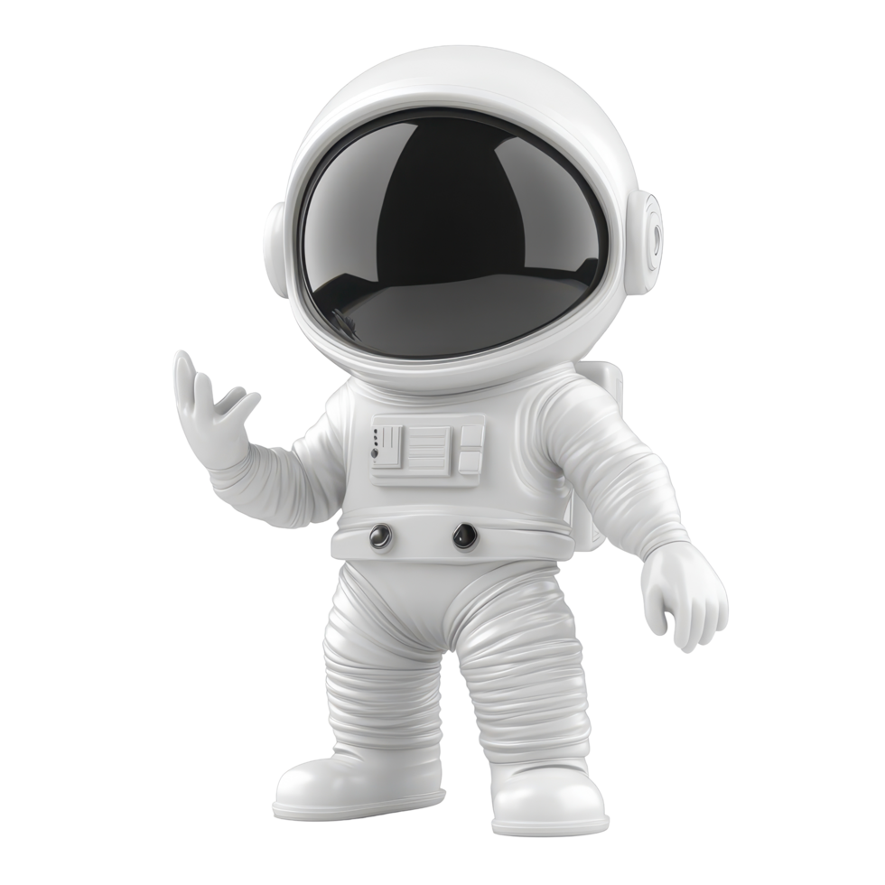 White space astronaut character standing on a plain background waving with a friendly gesture, White space man, 3d character Transparent background png