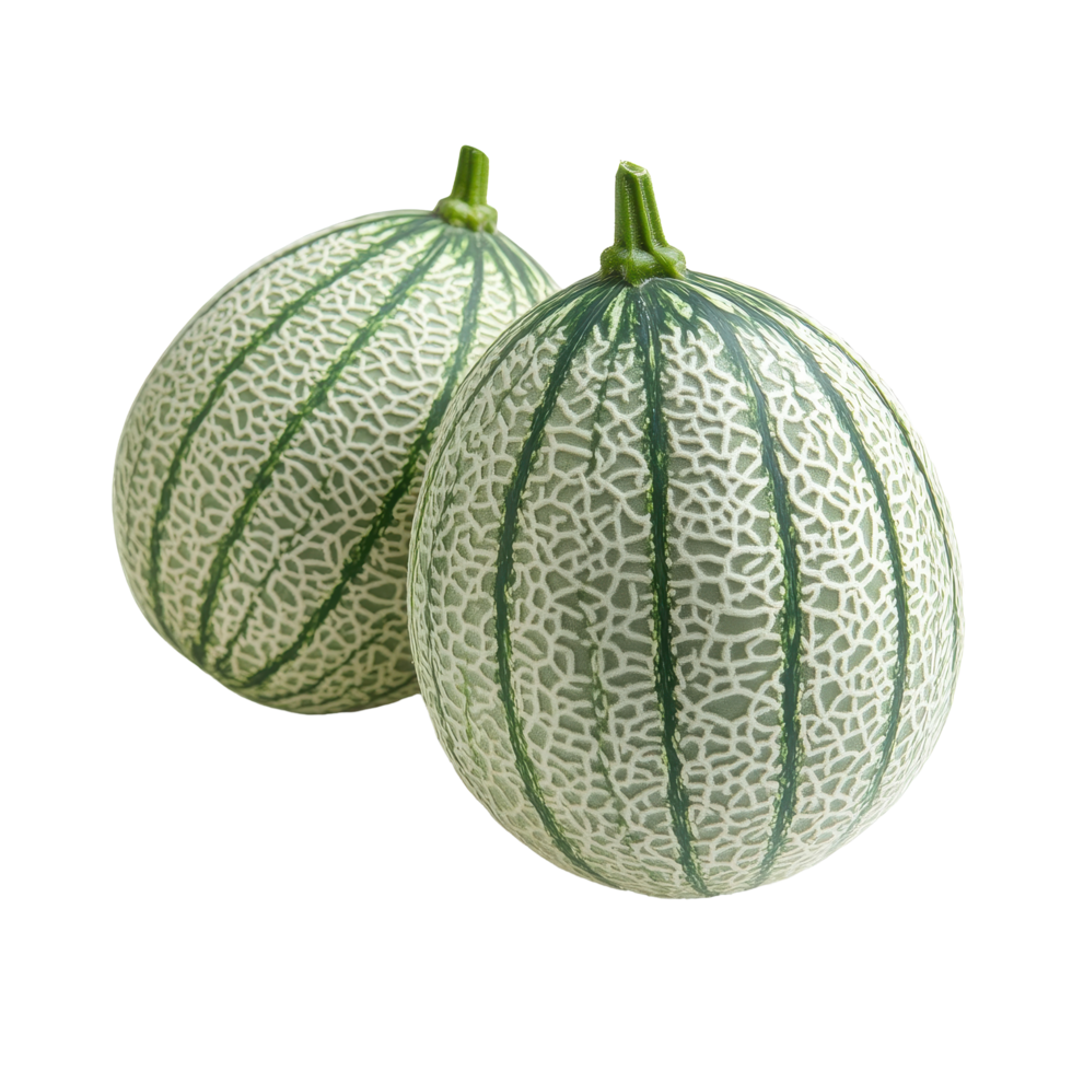 Fresh pepino melons with green striped skin on a clean Transparent background showcasing their unique texture and color, pepino melons on background png