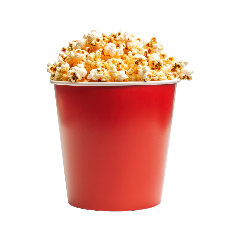 Enjoyable popcorn bucket filled with fresh popcorn perfect for movie nights and snacking, Popcorn bucket snack isolated delicious entertainment bucket popcorn png