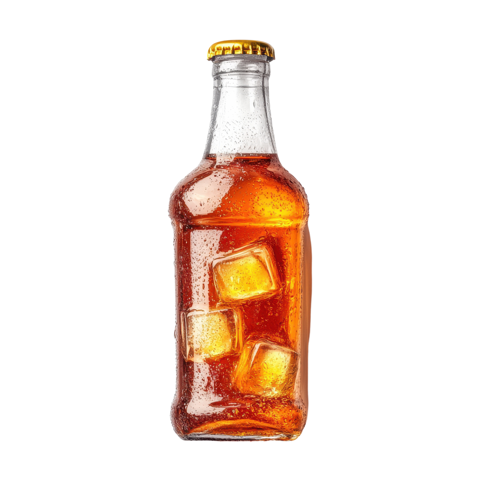Refreshing bottle of iced tea with ice cubes captured against a clean white background, bottle of ice teaisolated on white background png