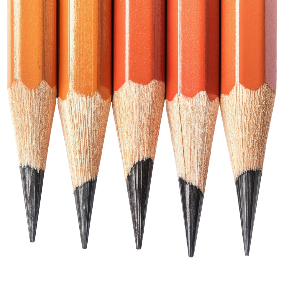 Exceptional collection of colorful pencils arranged in a row on a plain white surface, Outstanding Pencils isolated on Transparent background png