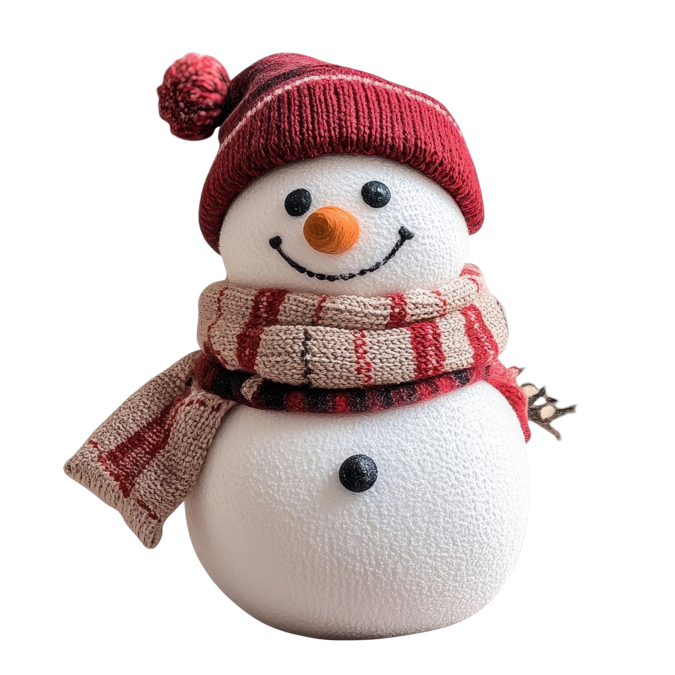 Charming snowman wearing a warm hat and scarf on a bright Transparent background, Cute snowman isolated on background png