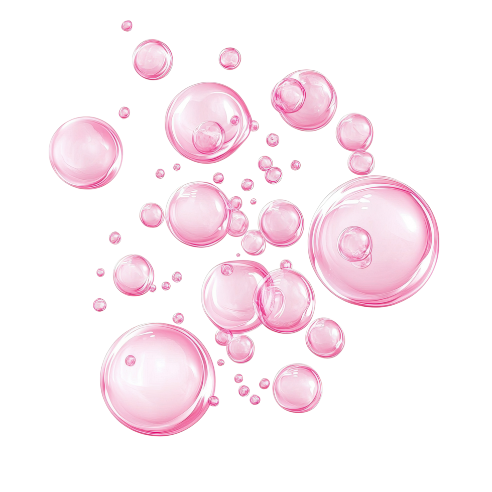 Pink bubbles floating freely in a bright, isolated space on a Transparent background, pink bubbles isolated on background png
