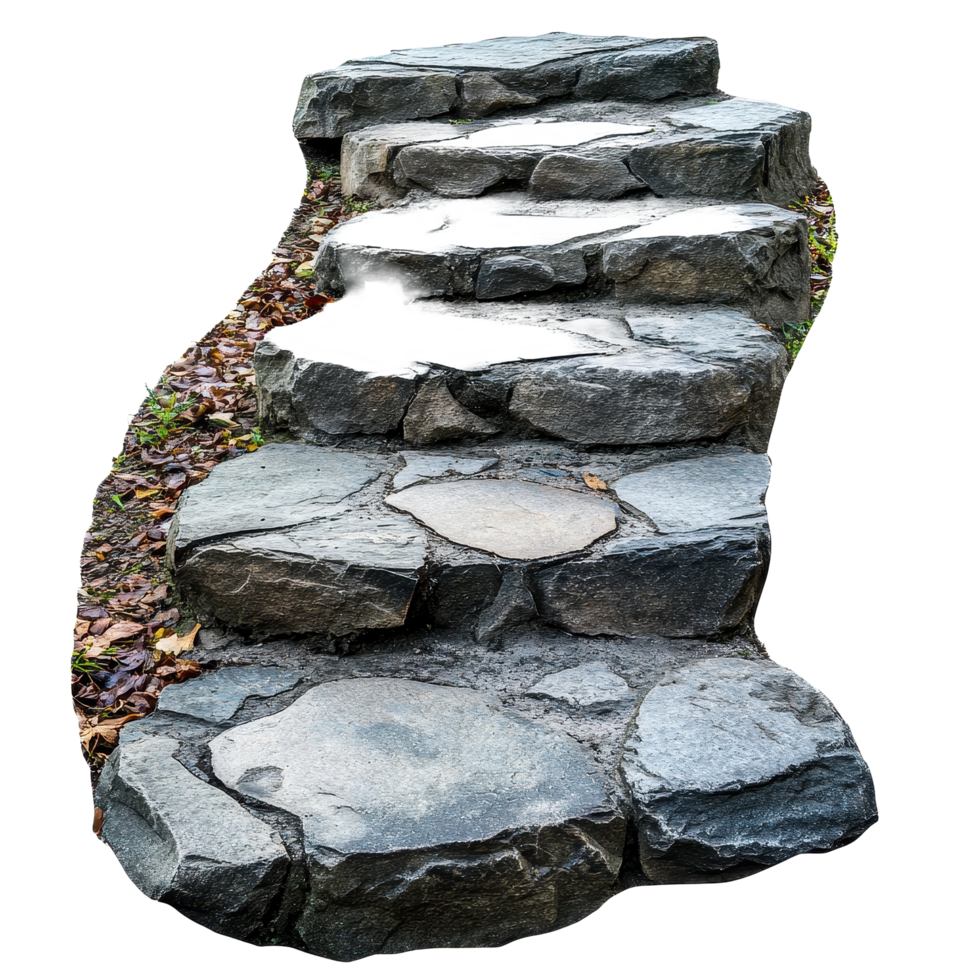 Stone path with steps invites exploration through a lush landscape leading to a white building, stone path with steps leading up to the top, Transparent background png